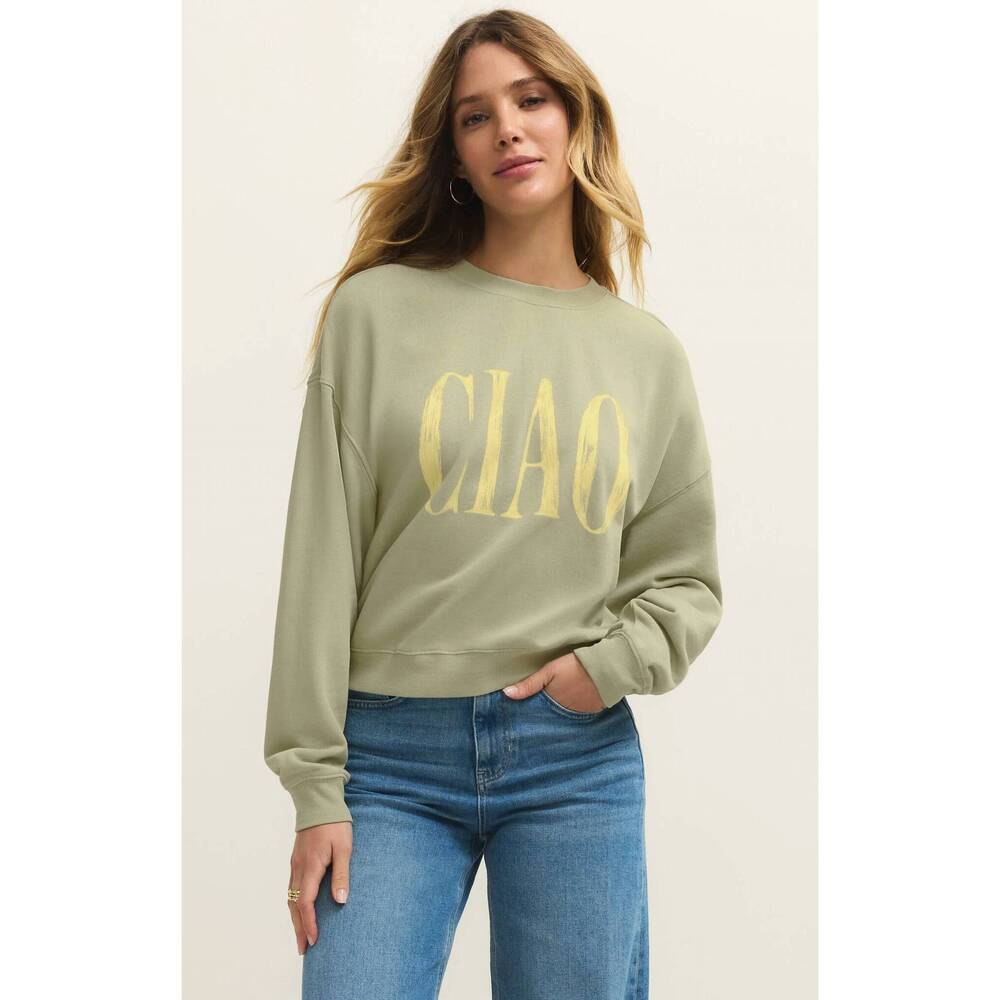 NEW Z SUPPLY ciao first date sweatshirt in bay leaf